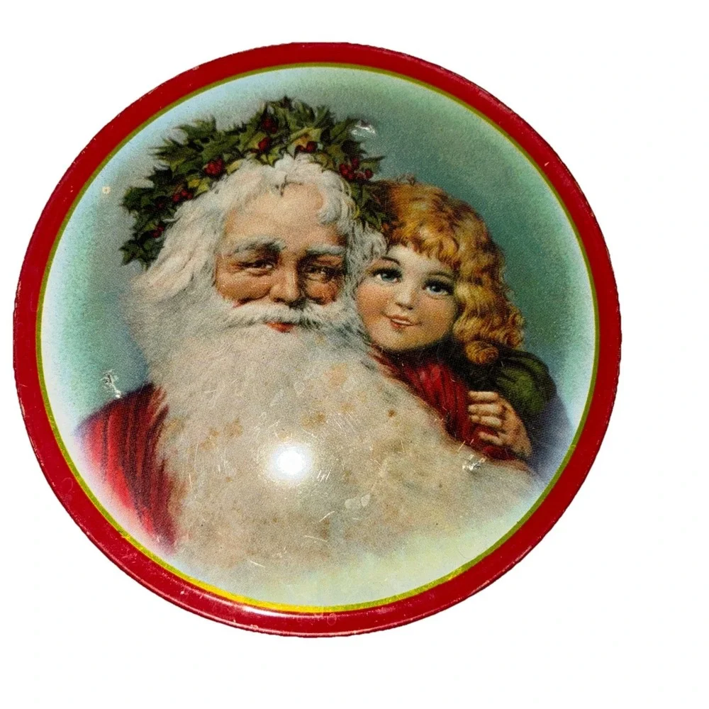 Vintage Santa Claus Coasters Tin‎ Cork Back Red 3.5